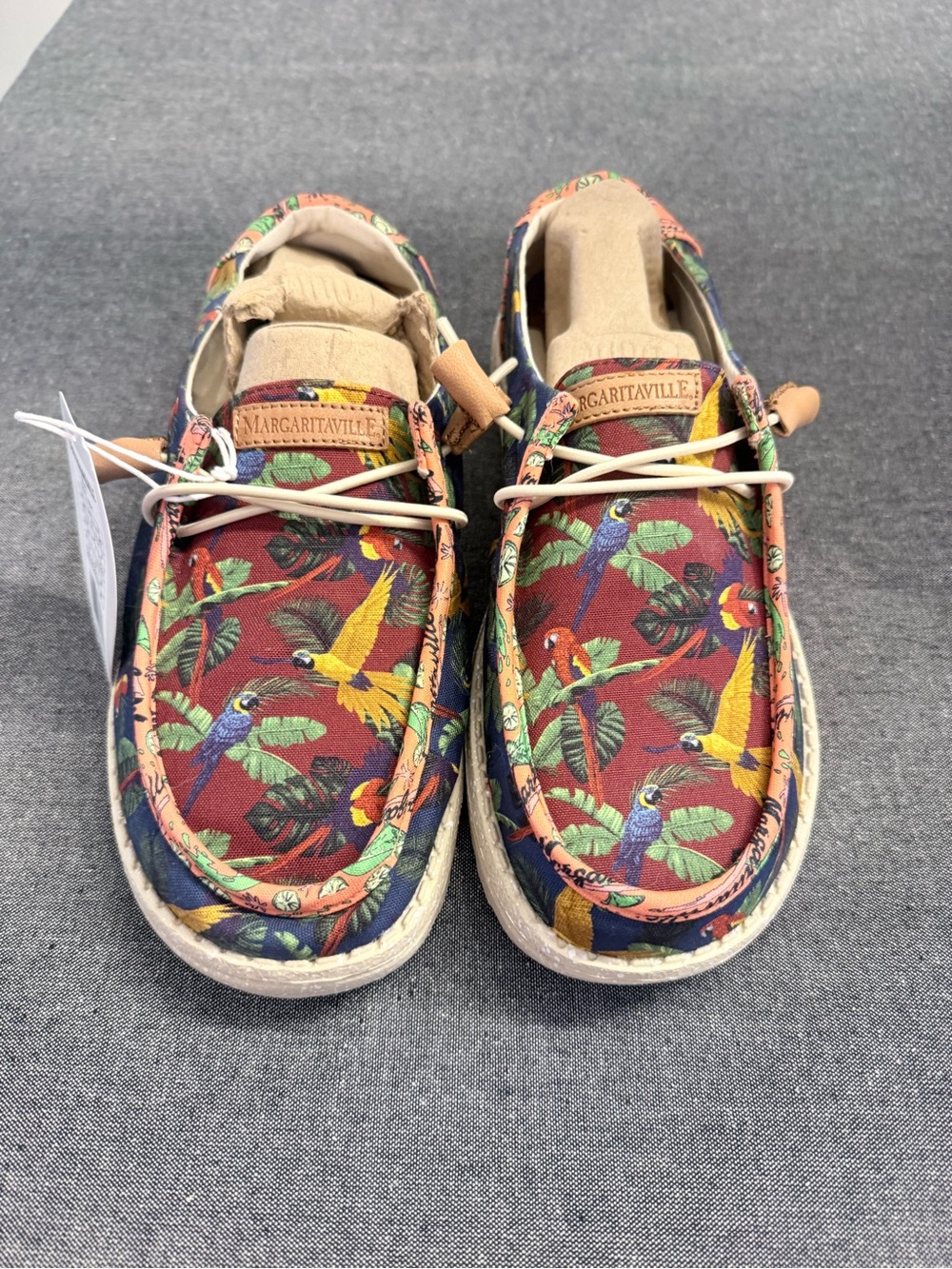 Hey Dude Women's Parrot Print Canvas Slip-Ons - Red, Yellow, Blue